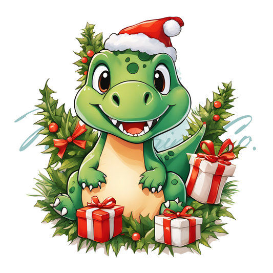 DTF Print - Christmas Dino 1