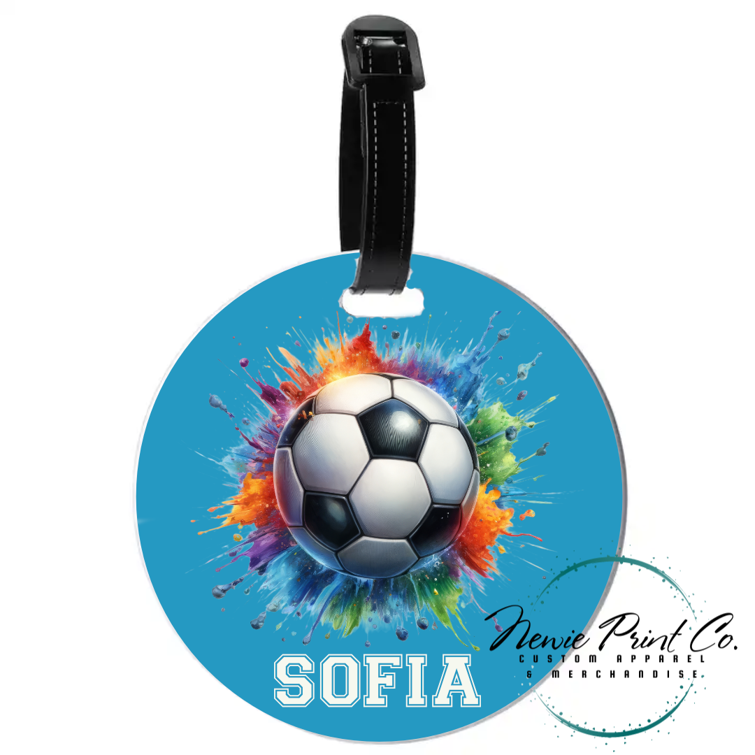 Soccer Blue - PU Leather Keyrings/Bagtags