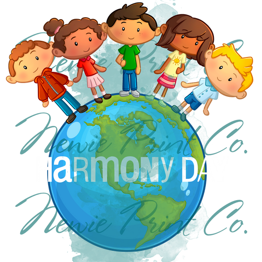 DTF Print - Harmony Day - Children of the World White Logo