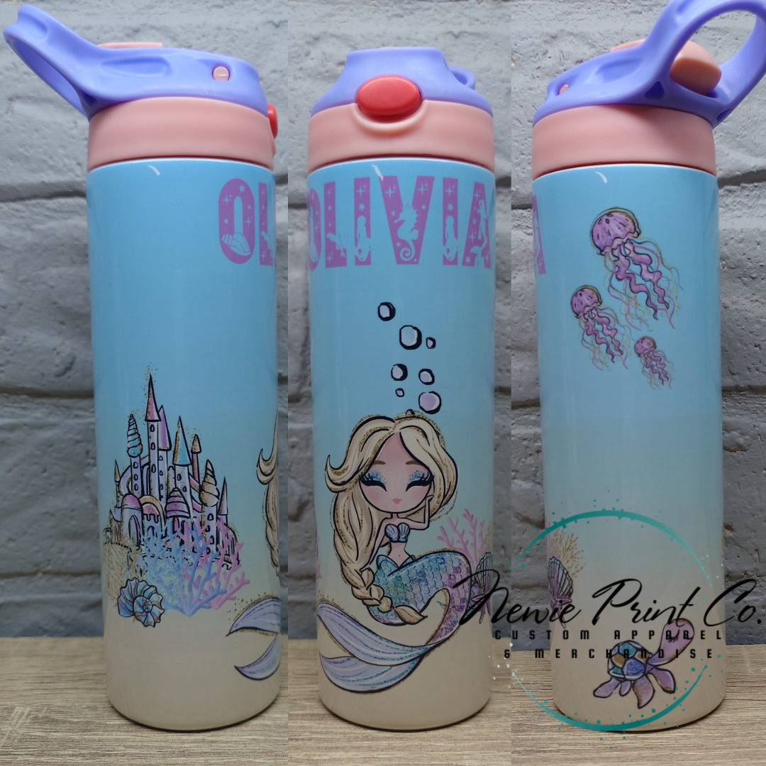 Mermaid - Insulated 20oz Kids Flip Top Drink Bottles - Printed