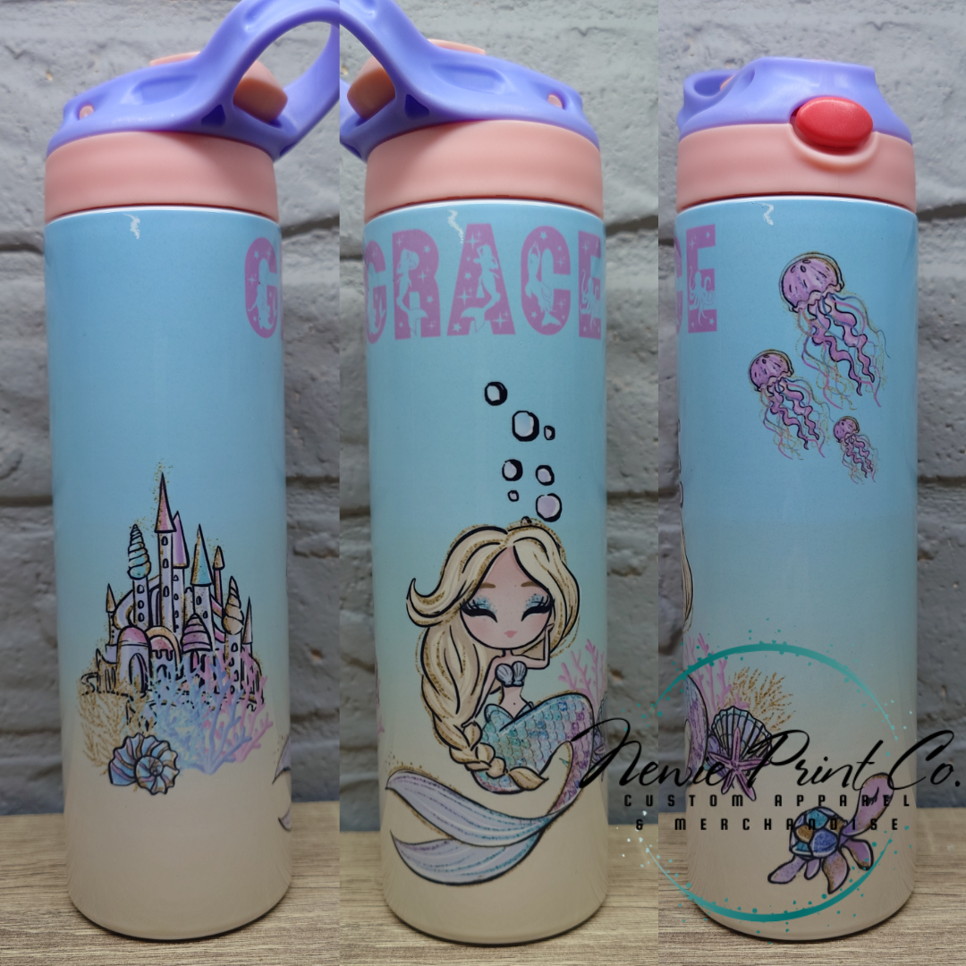 Mermaid - Insulated 20oz Kids Flip Top Drink Bottles - Printed