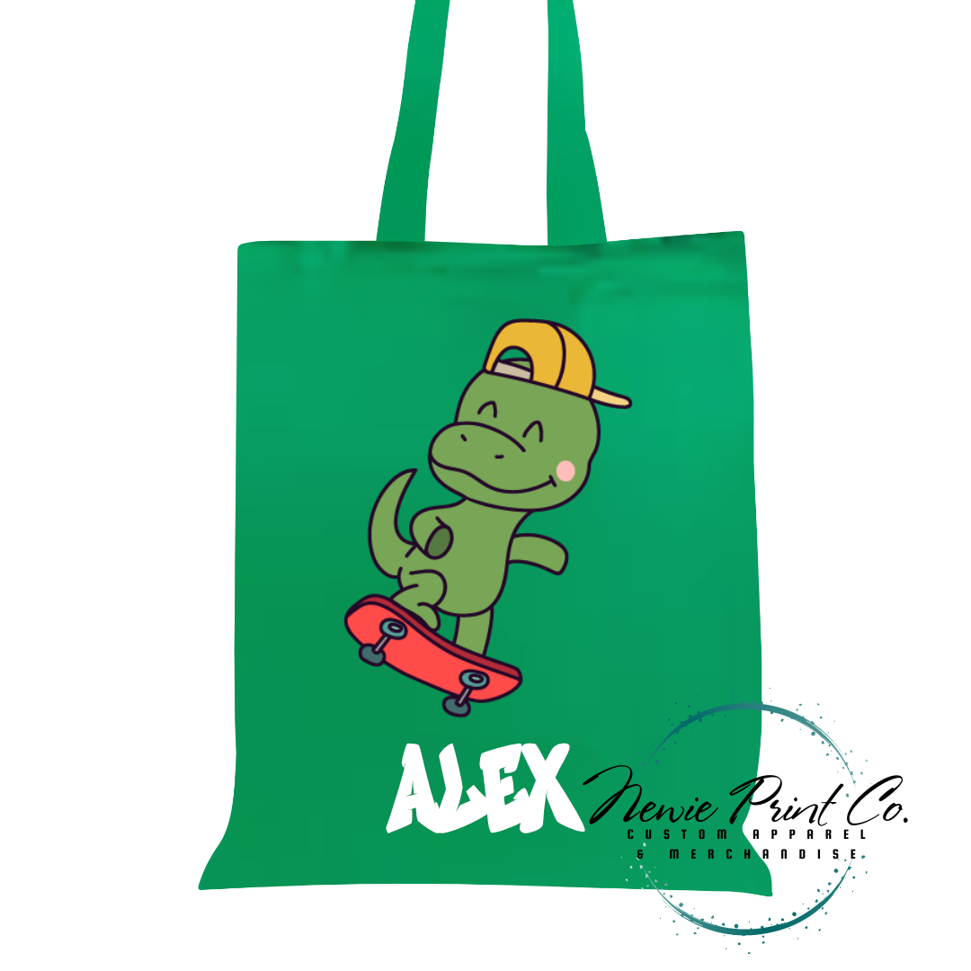 Dino on Skateboard - Personalized Tote/Library Bag