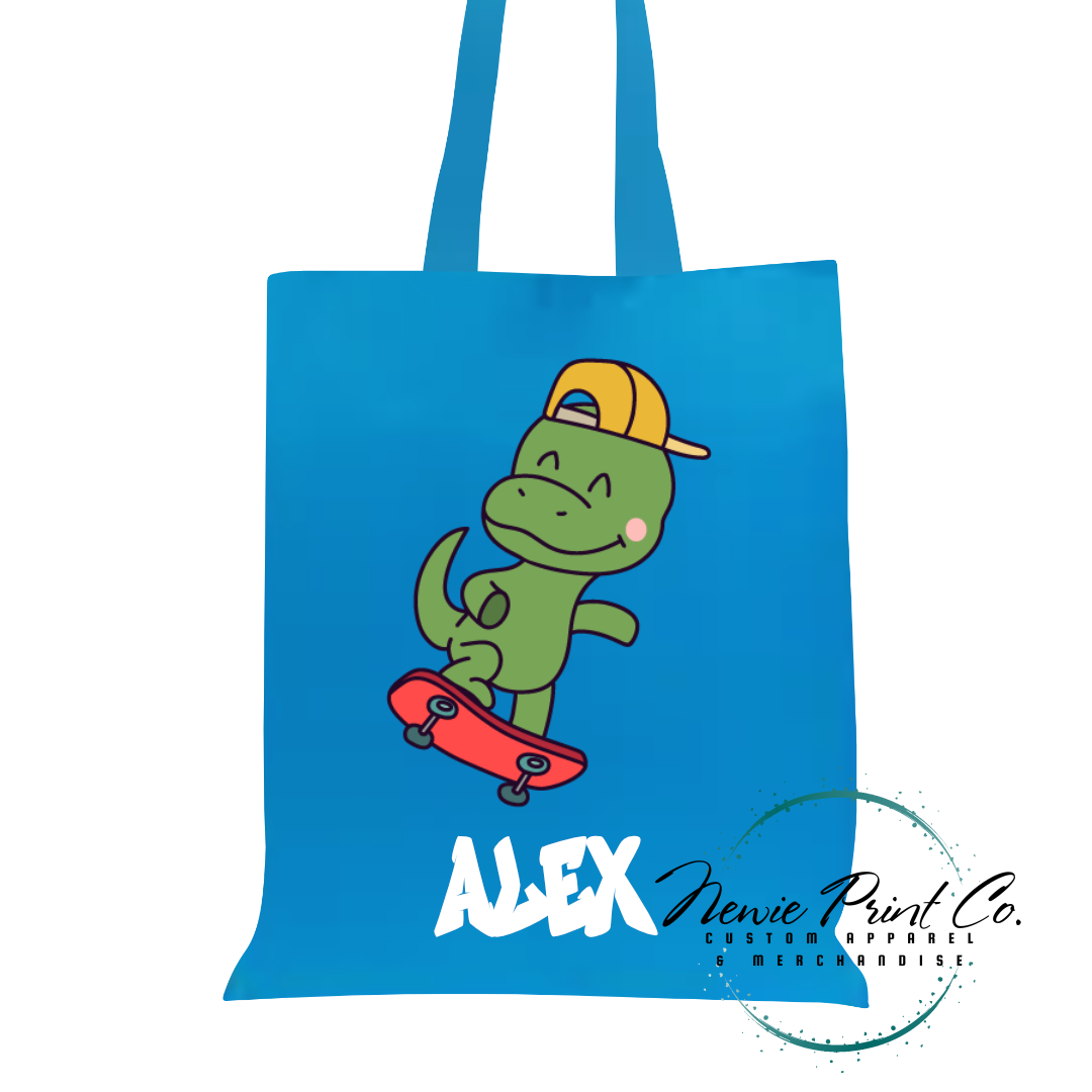 Dino on Skateboard - Personalized Tote/Library Bag