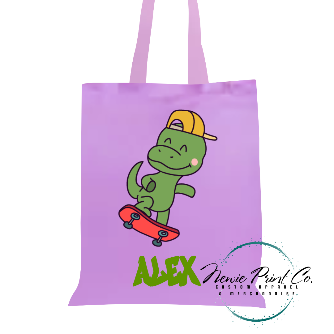 Dino on Skateboard - Personalized Tote/Library Bag