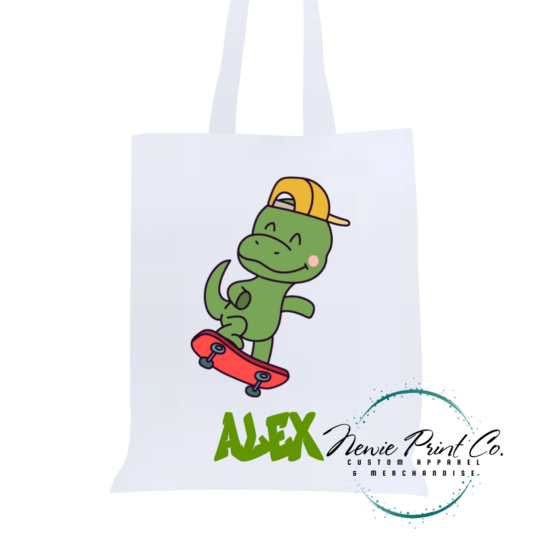 Dino on Skateboard - Personalized Tote/Library Bag