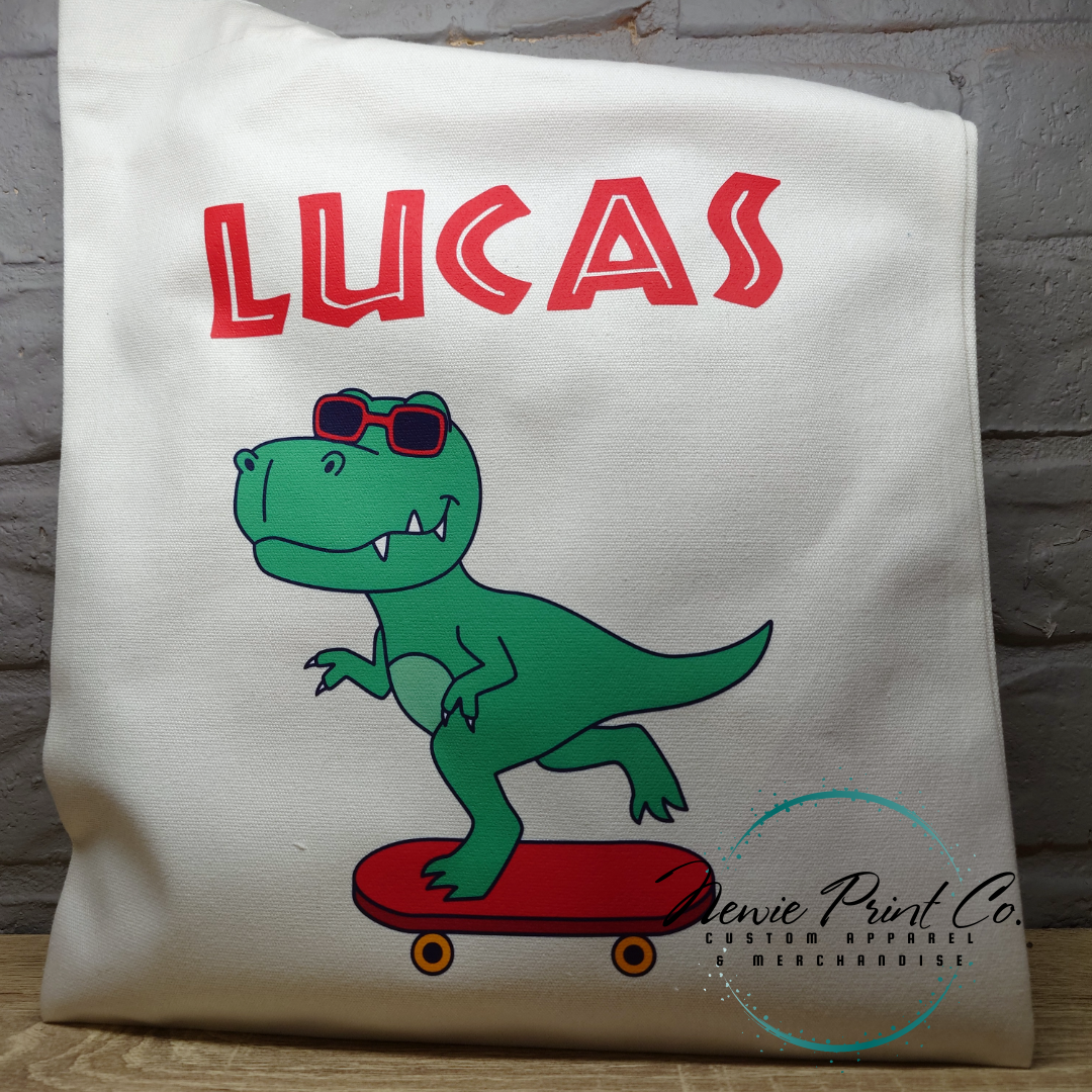 Dino on Skateboard 2 - Personalized Tote/Library Bag