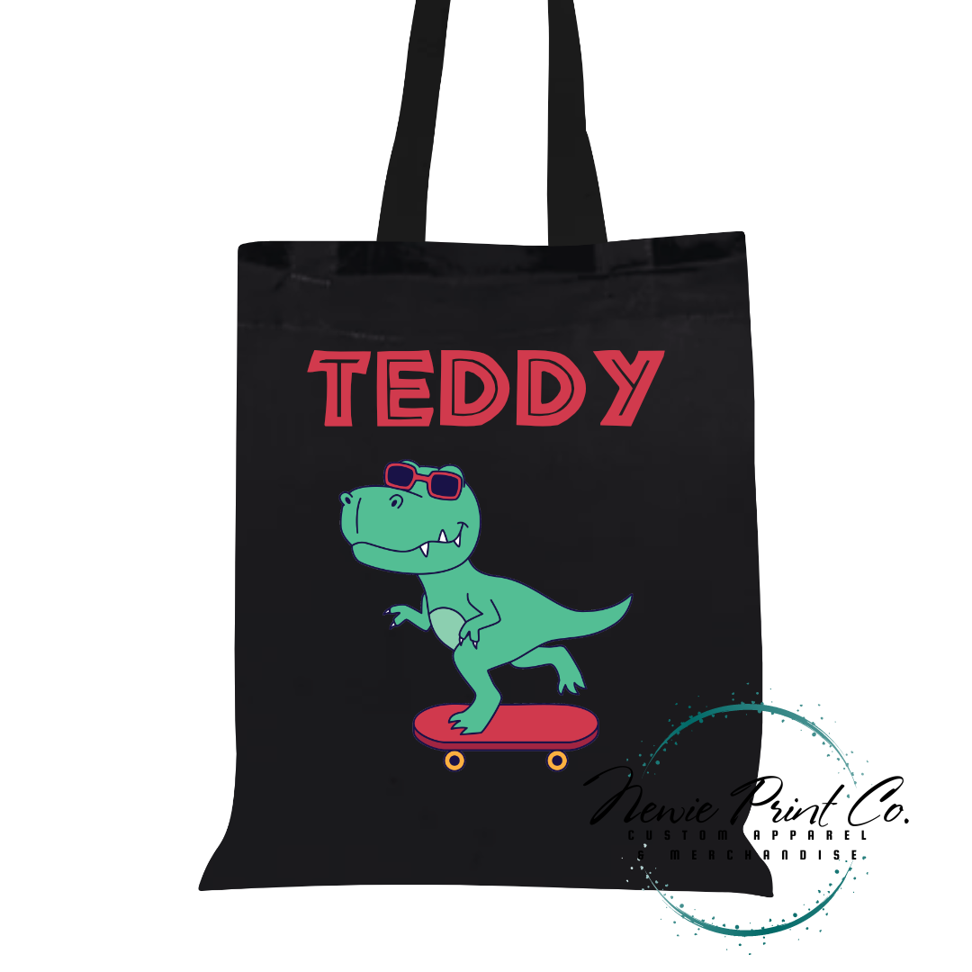 Dino on Skateboard 2 - Personalized Tote/Library Bag