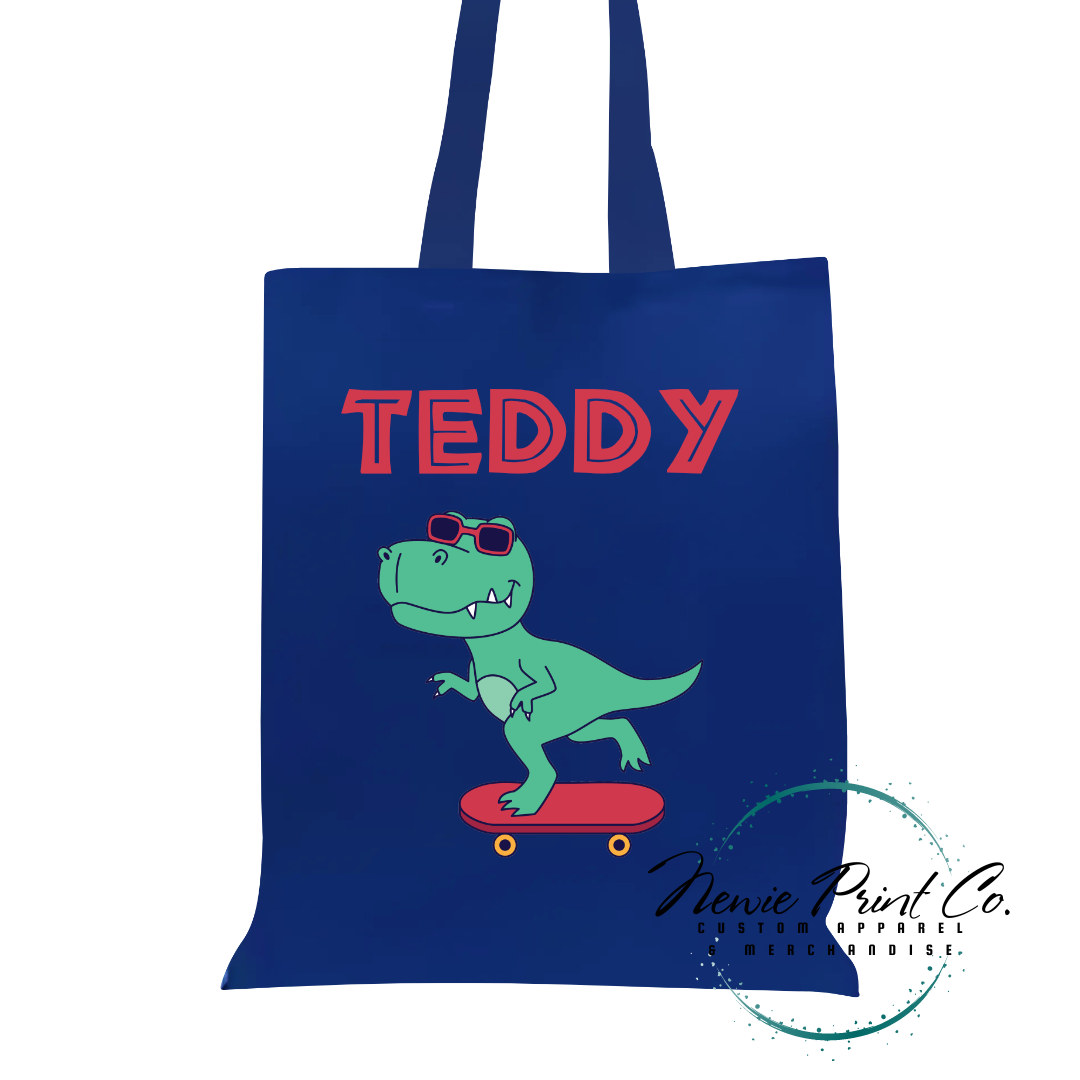 Dino on Skateboard 2 - Personalized Tote/Library Bag