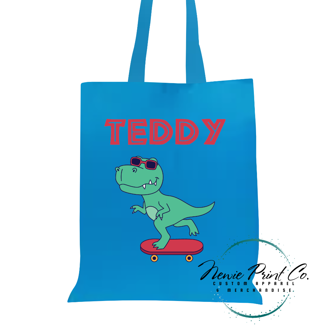 Dino on Skateboard 2 - Personalized Tote/Library Bag