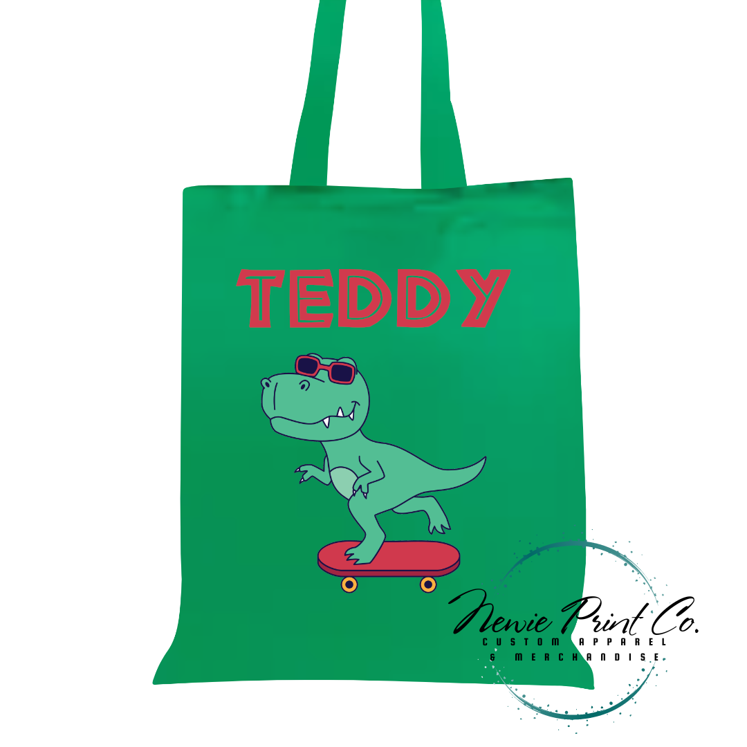 Dino on Skateboard 2 - Personalized Tote/Library Bag