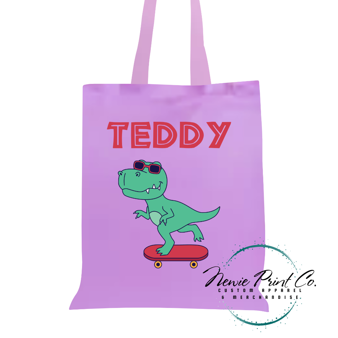 Dino on Skateboard 2 - Personalized Tote/Library Bag