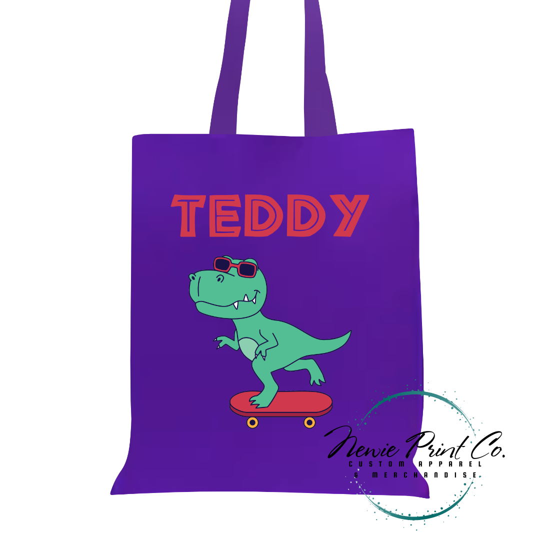 Dino on Skateboard 2 - Personalized Tote/Library Bag