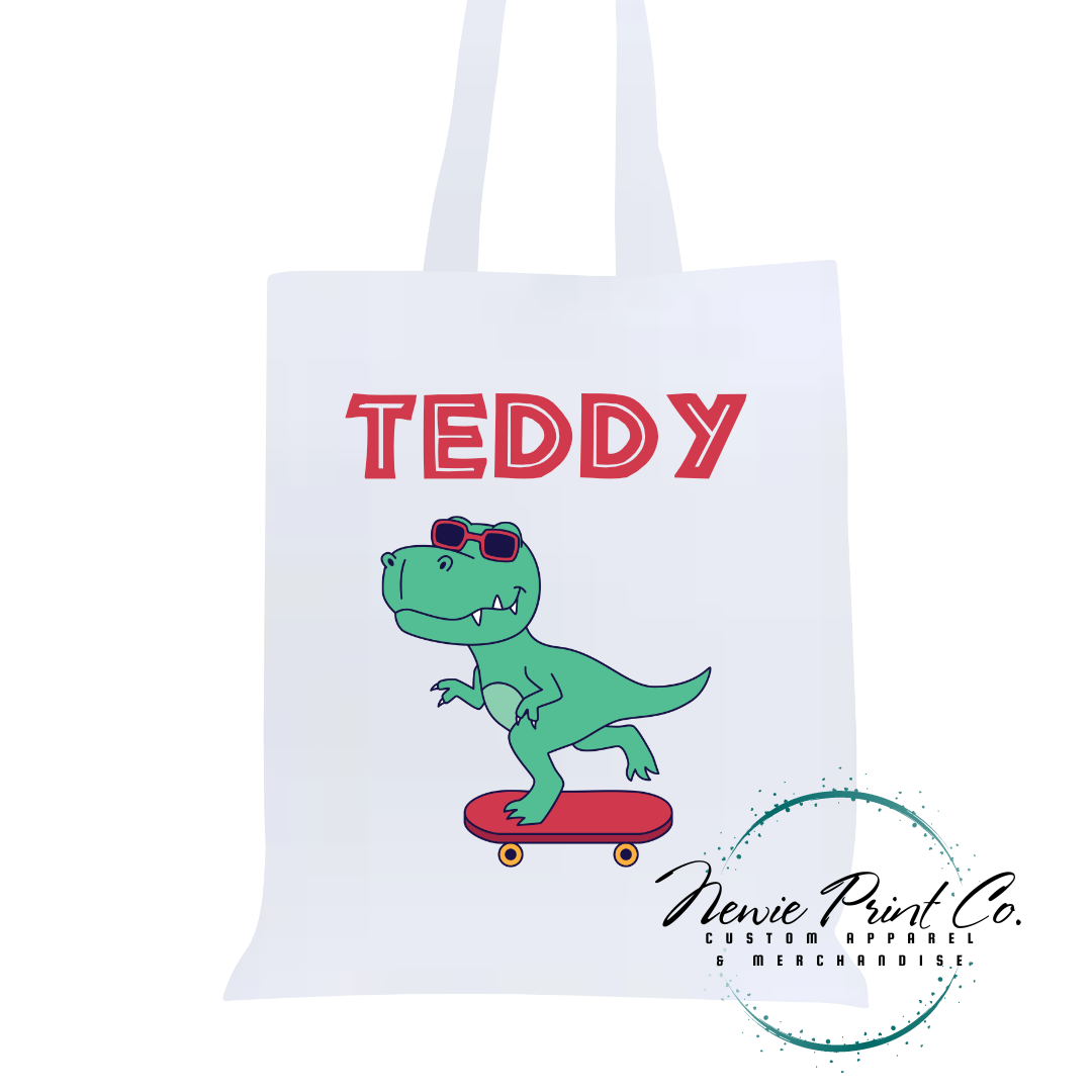 Dino on Skateboard 2 - Personalized Tote/Library Bag