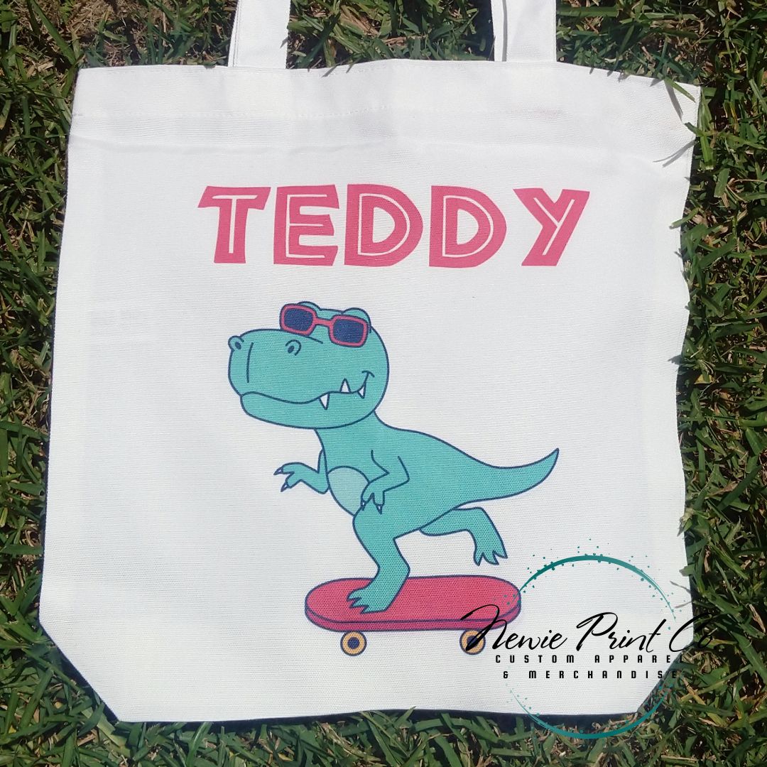 Dino on Skateboard 2 - Personalized Tote/Library Bag