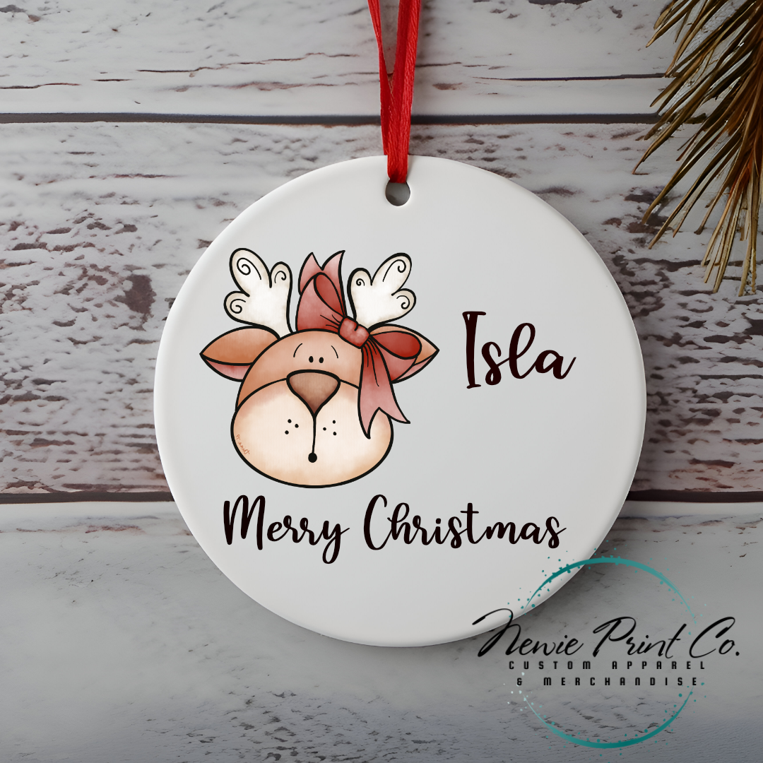 Reindeer Face Personalised  Ornament Christmas - Christmas Keepsake