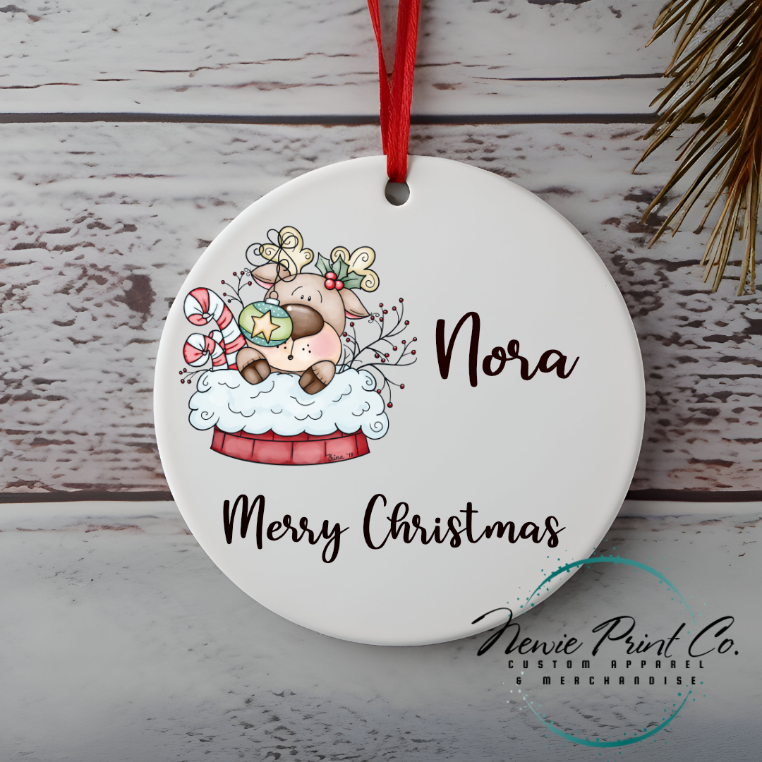 Personalized Ornament Reindeer in Chimney- Christmas Keepsake