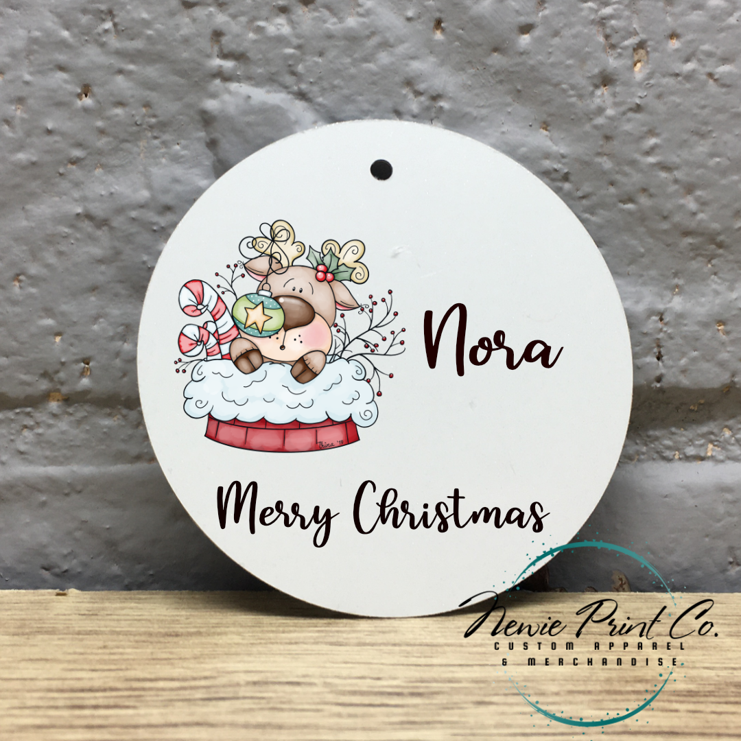 Personalized Ornament Reindeer in Chimney- Christmas Keepsake