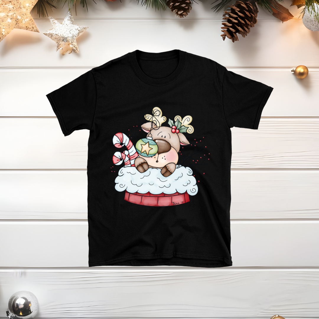 Reindeer in a Chimney - Christmas T-shirt