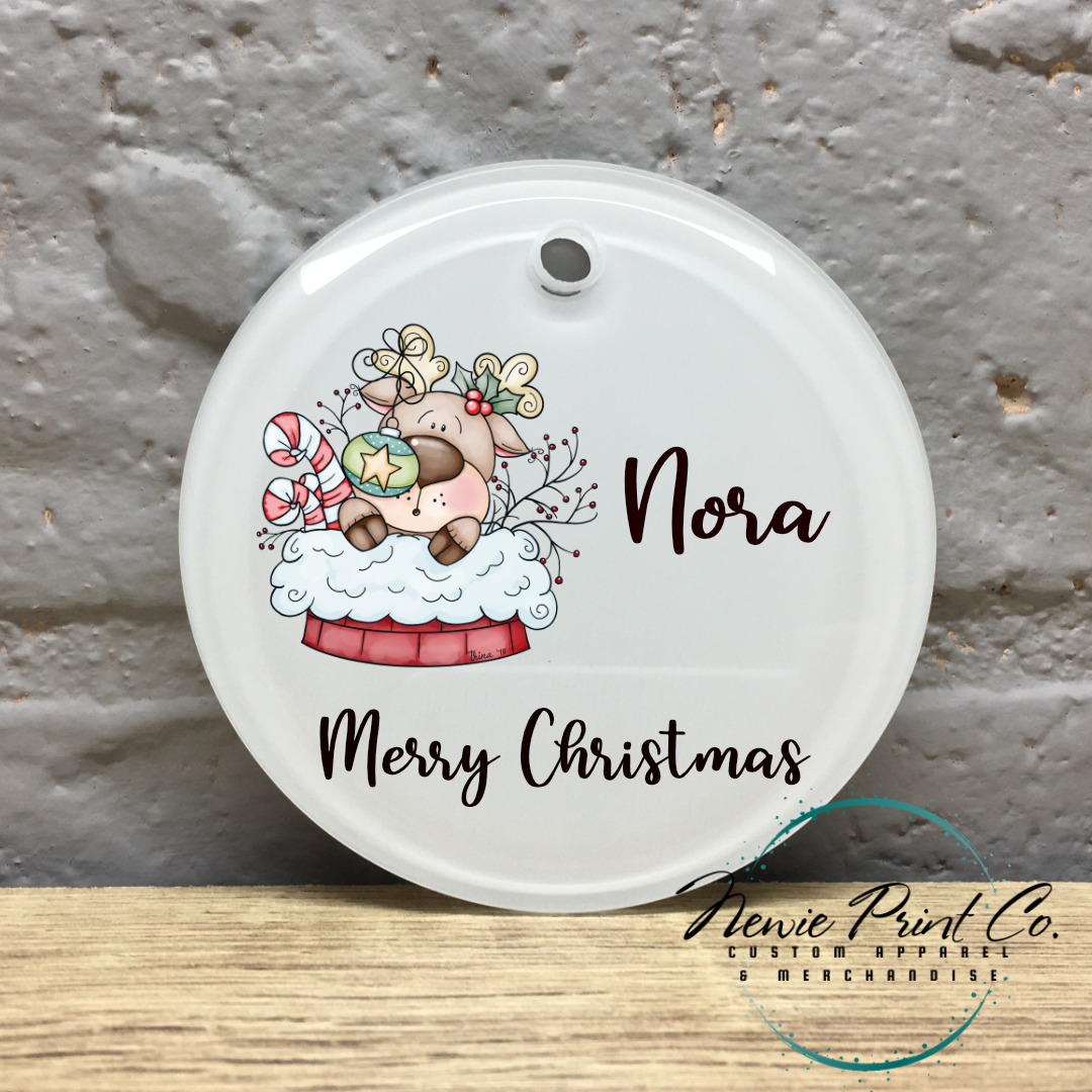 Personalized Ornament Reindeer in Chimney- Christmas Keepsake