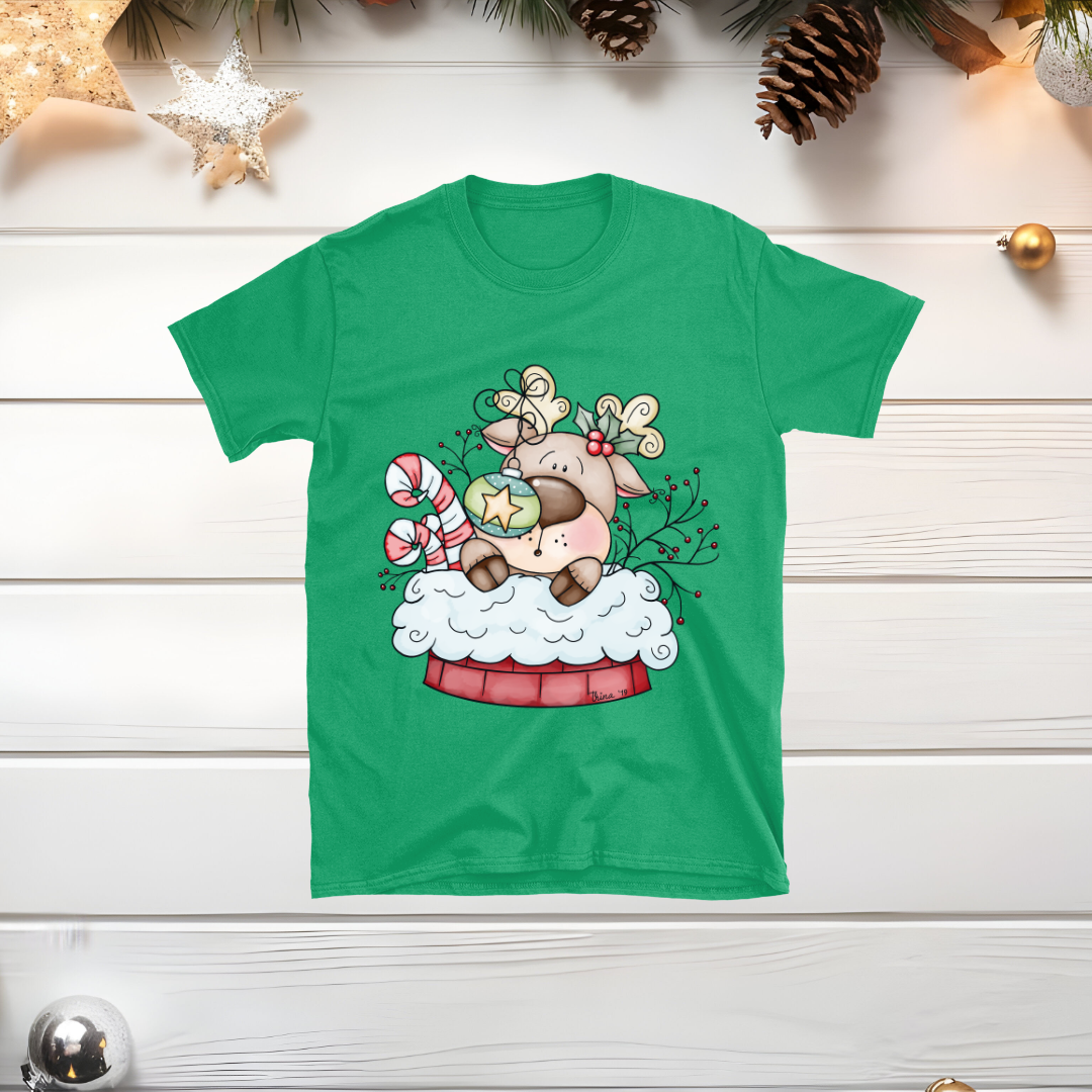 Reindeer in a Chimney - Christmas T-shirt