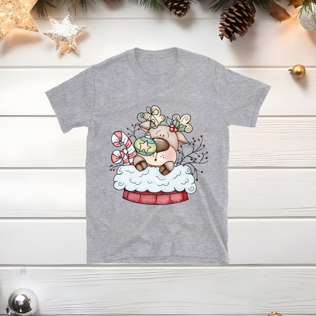 Reindeer in a Chimney - Christmas T-shirt