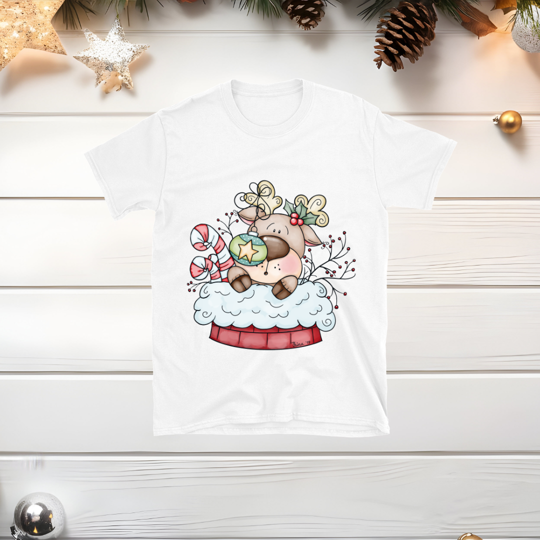 Reindeer in a Chimney - Christmas T-shirt