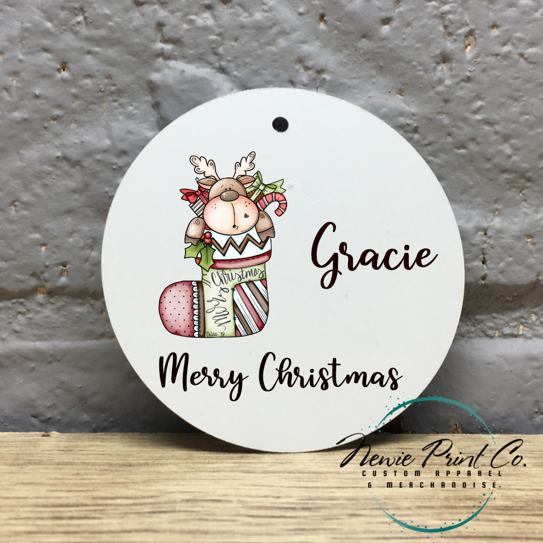 Reindeer in Stocking Personalised Ornament - Christmas Keepsake