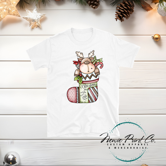 Reindeer in Stocking - Christmas T-shirt