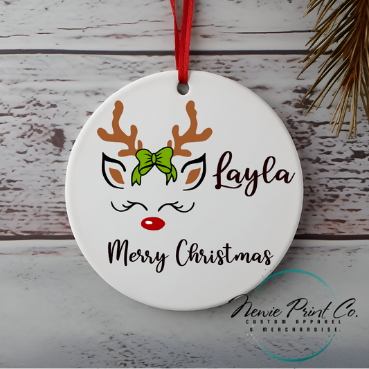 Reindeer with Bow Personalised Ornament Christmas - Christmas Keepsake