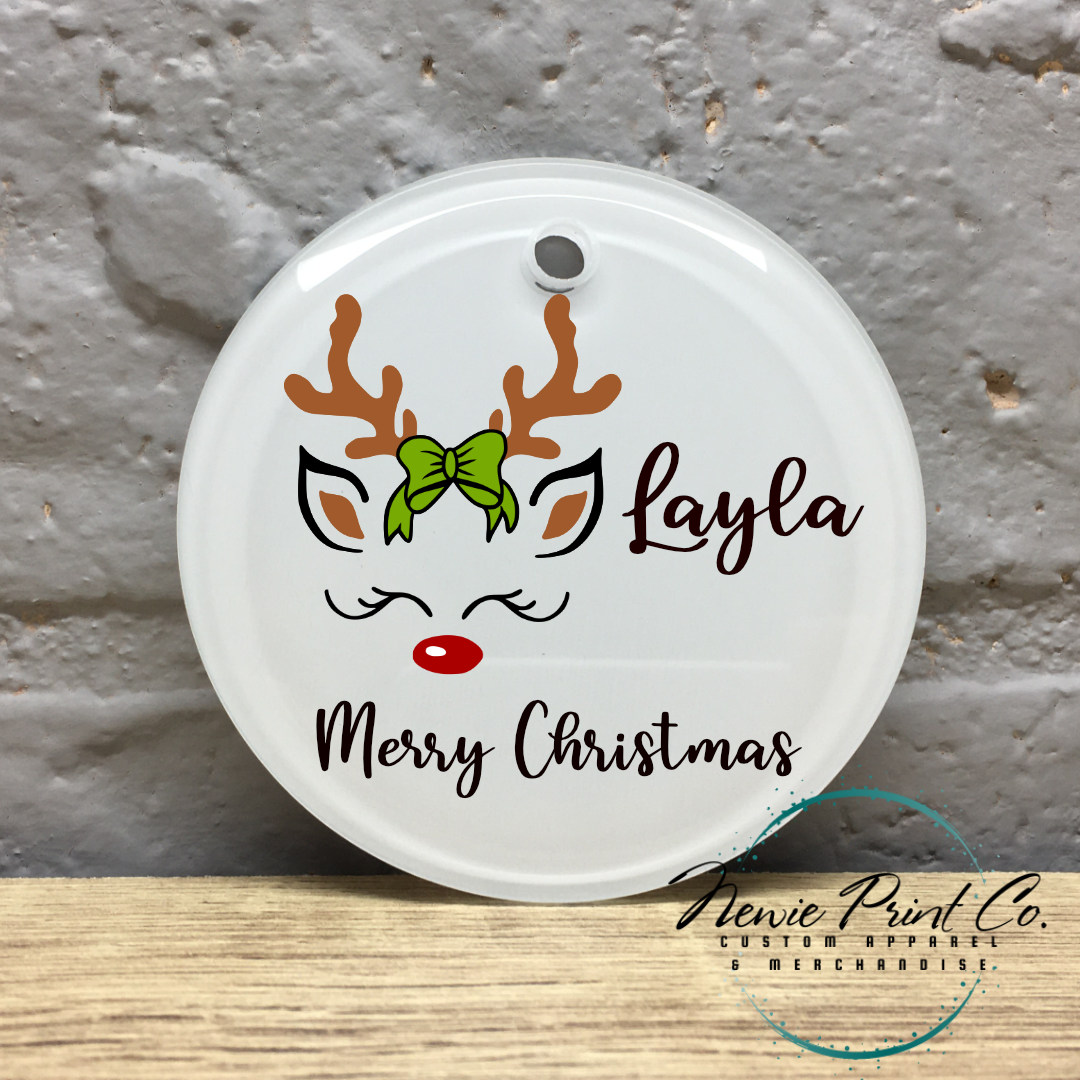 Reindeer with Bow Personalised Ornament Christmas - Christmas Keepsake