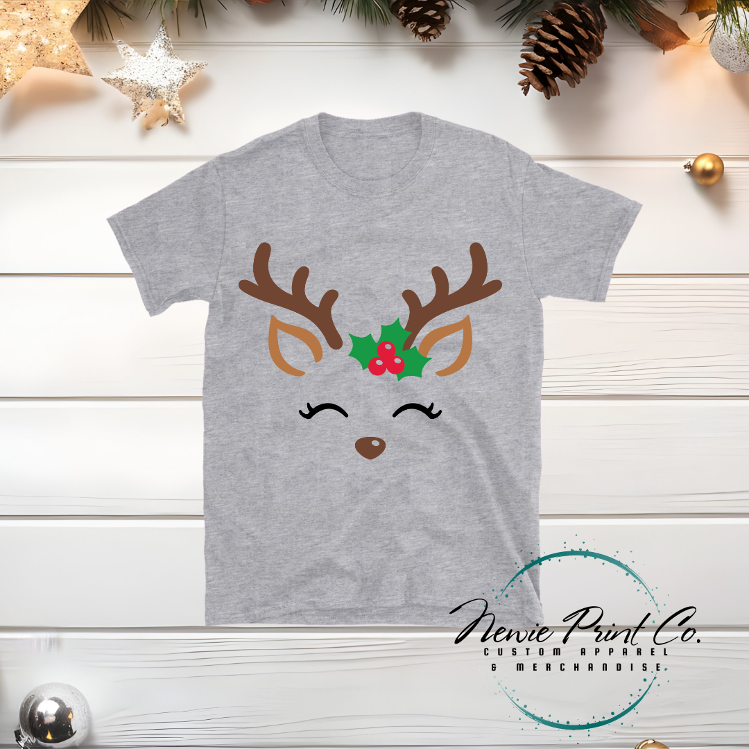 Reindeer with Holly - Christmas T-shirt