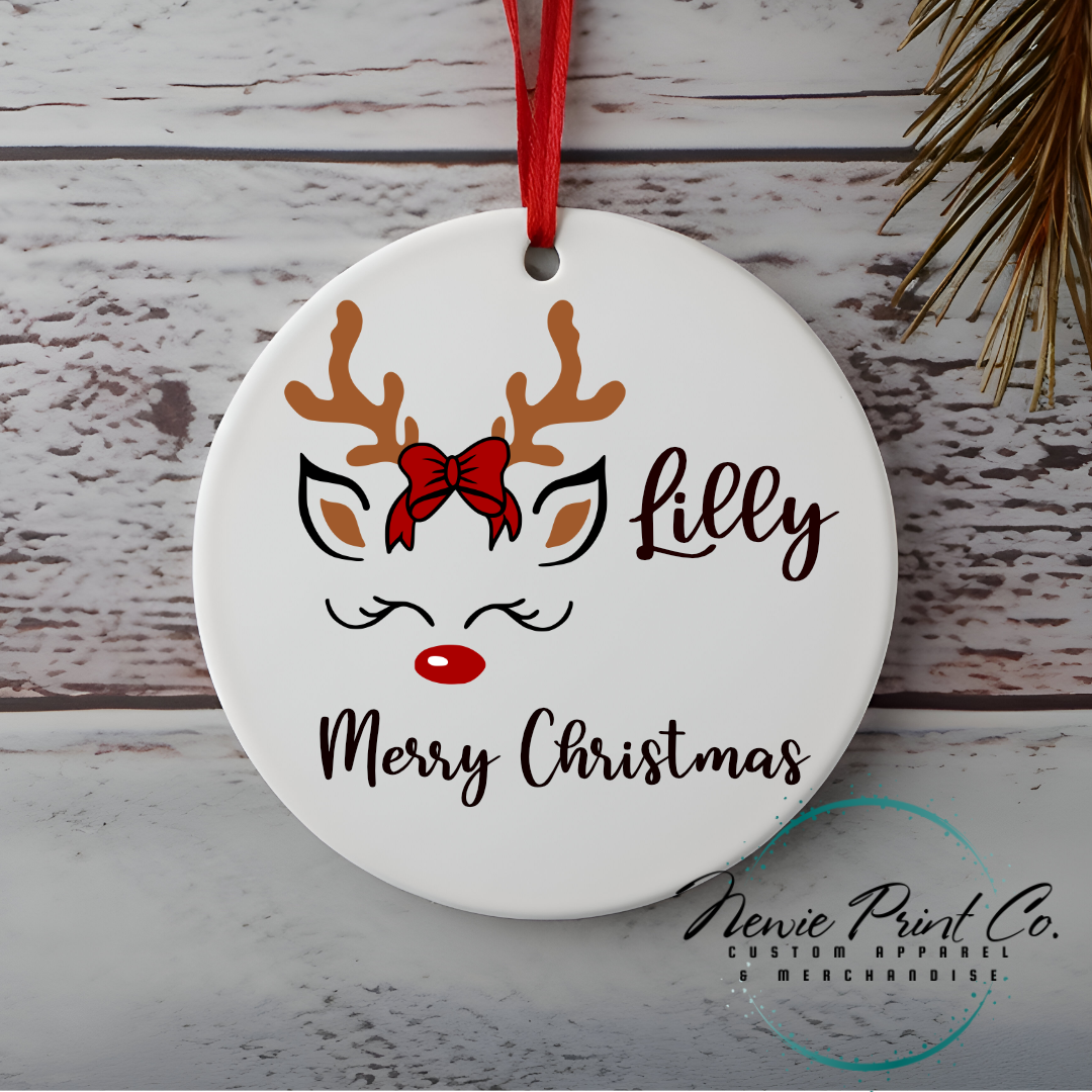 Reindeer with Bow Personalised Ornament Christmas - Christmas Keepsake