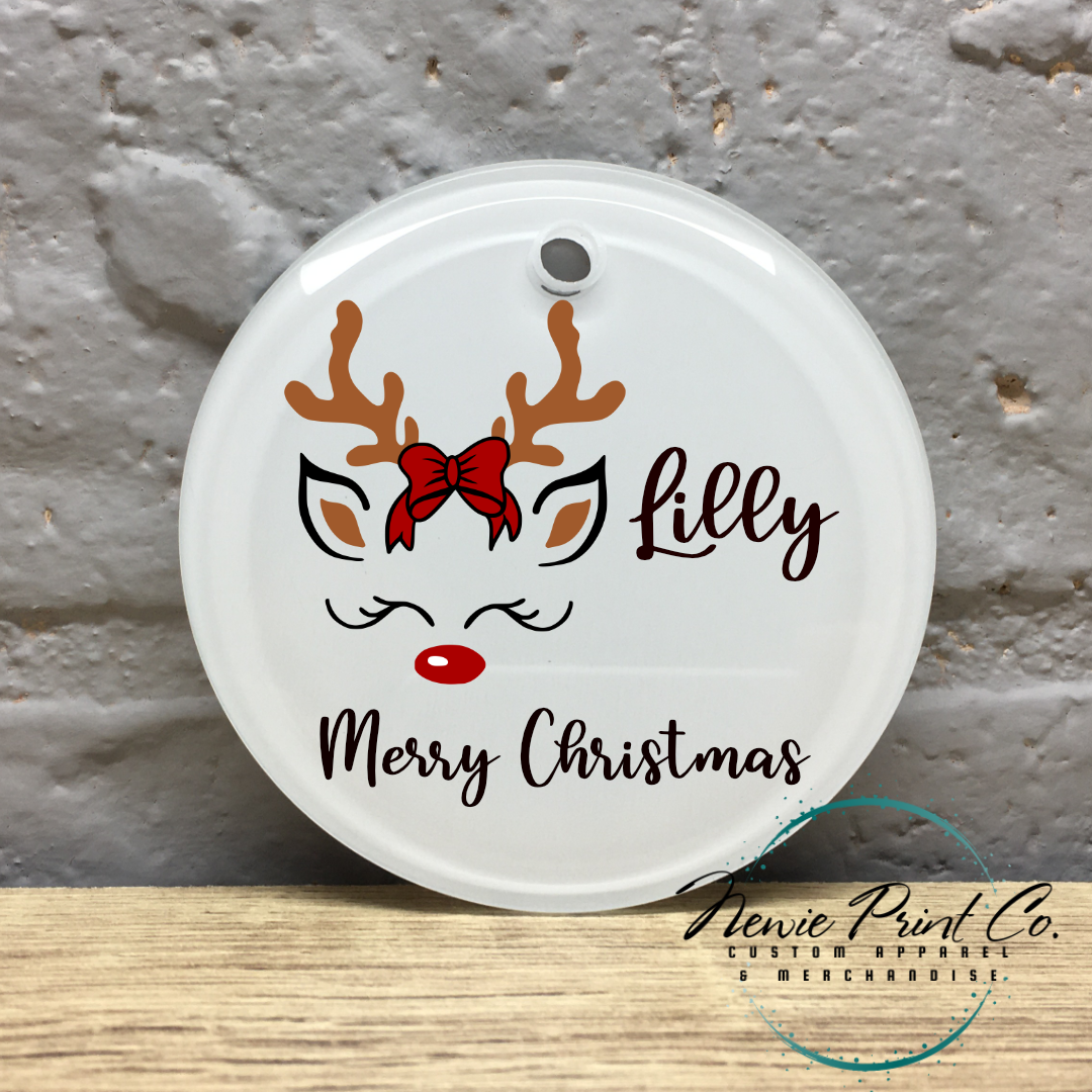 Reindeer with Bow Personalised Ornament Christmas - Christmas Keepsake