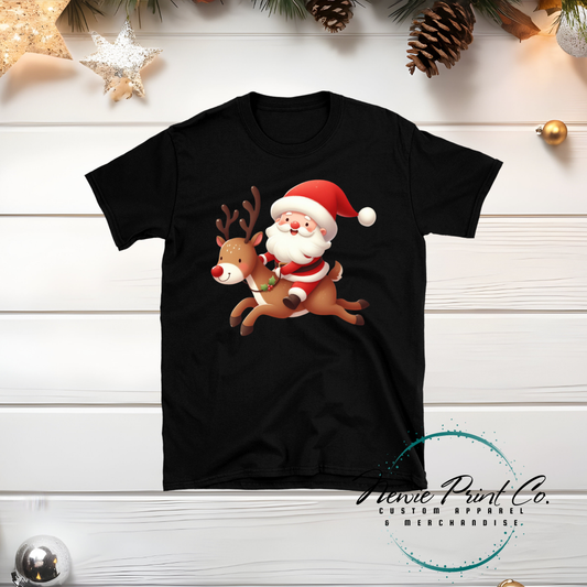 Santa Riding Reindeer - Christmas T-shirt