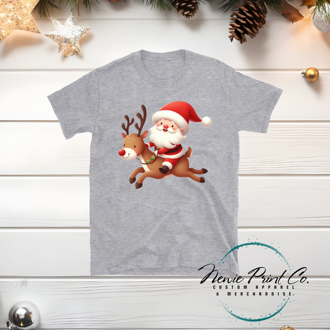 Santa Riding Reindeer - Christmas T-shirt