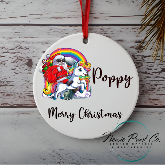 Personalised Ornament Christmas Santa Riding Unicorn - Christmas Keepsake