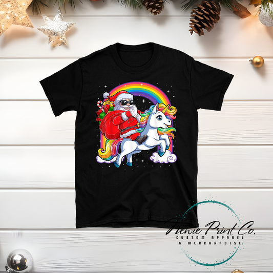 Santa Riding Unicorn - Christmas T-shirt