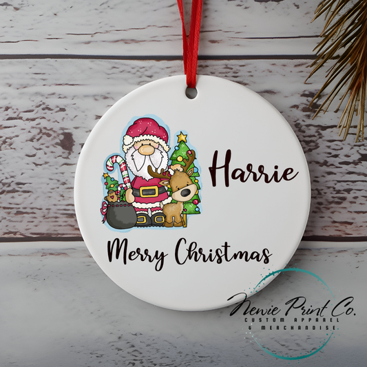 Personalised Ornament Christmas Santa and Reindeer - Christmas Keepsake