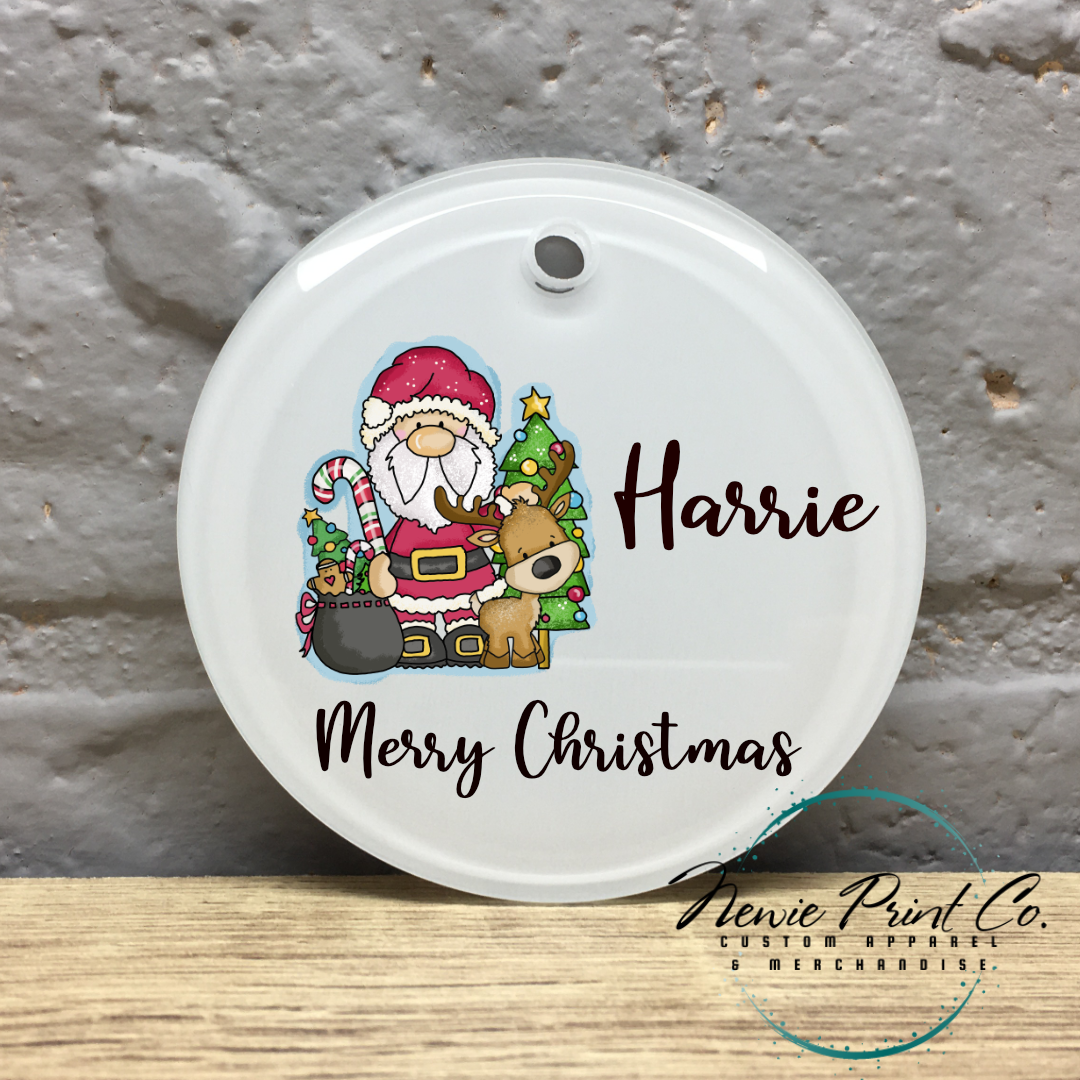 Personalised Ornament Christmas Santa and Reindeer - Christmas Keepsake