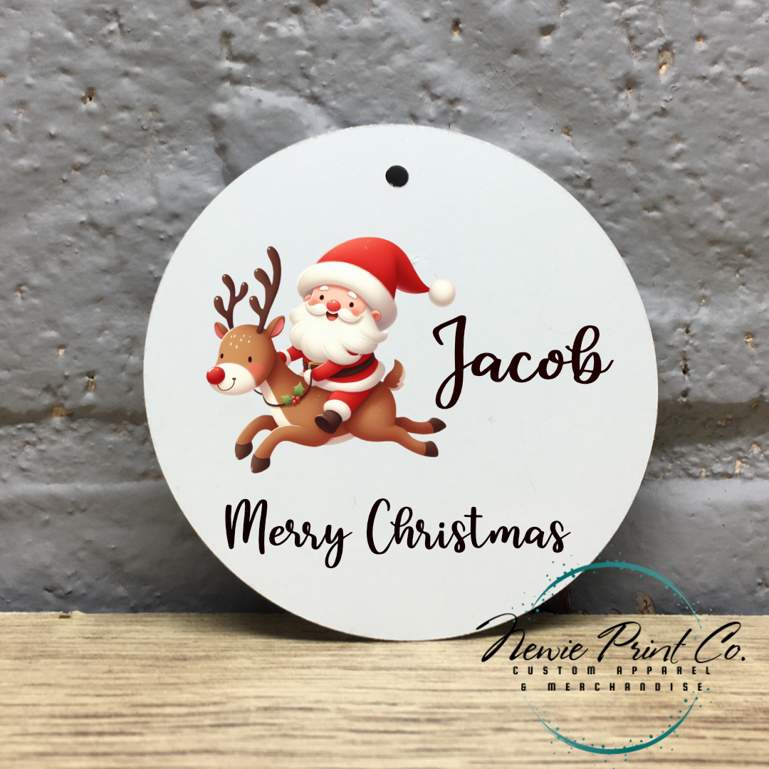 Personalised Ornament Christmas Santa Riding a Reindeer - Christmas Keepsake