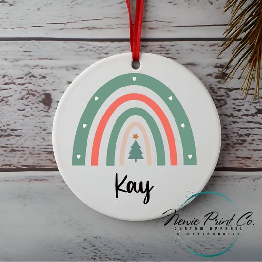 Personalised Teacher Ornament Green Rainbow - Christmas Keepsake