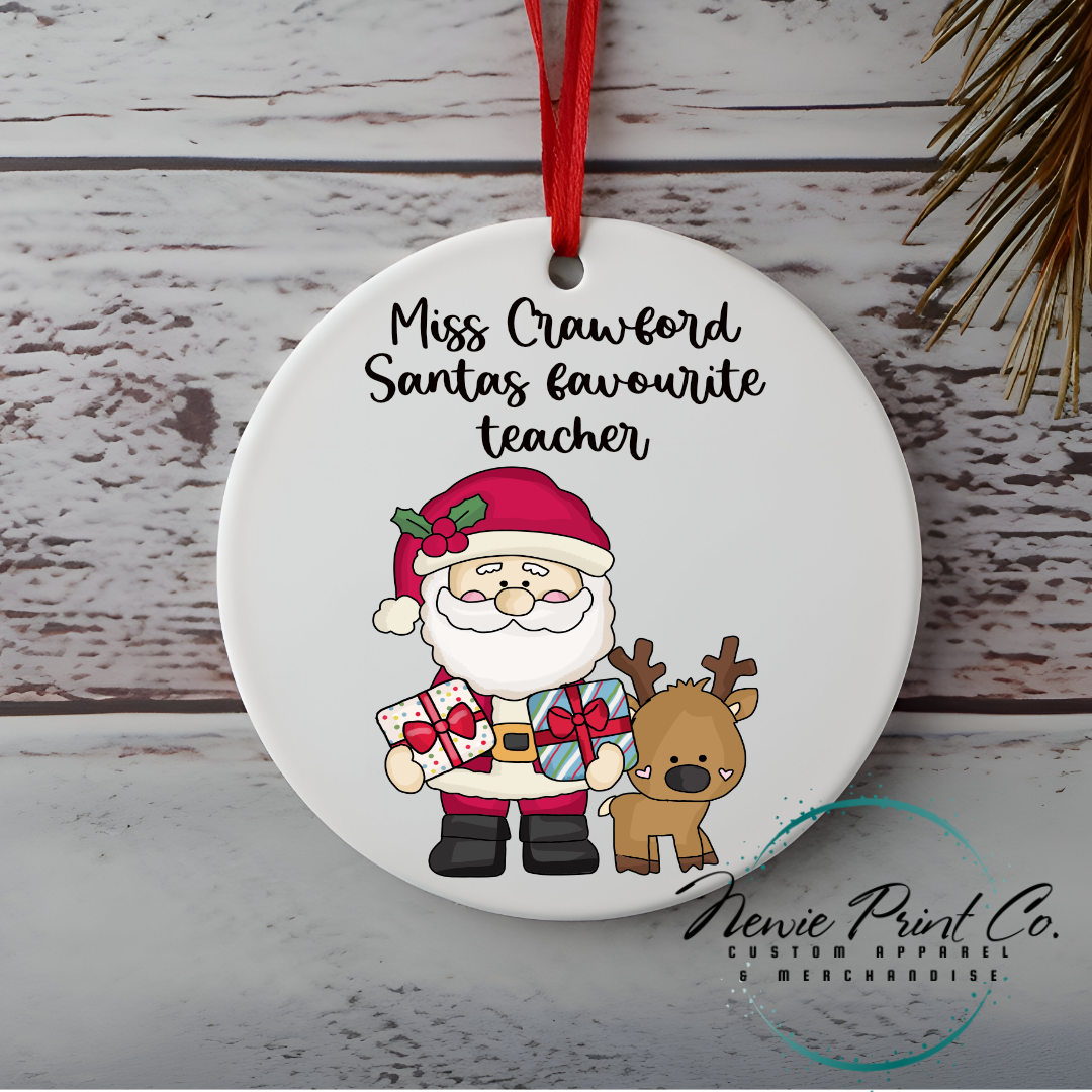 Personalised Teacher Ornament Santas Favourite Teacher - Christmas Keepsake