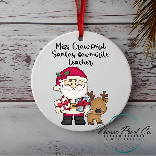 Personalised Teacher Ornament Santas Favourite Teacher - Christmas Keepsake