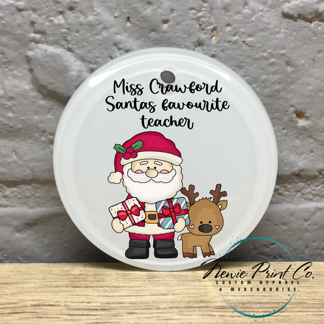 Personalised Teacher Ornament Santas Favourite Teacher - Christmas Keepsake