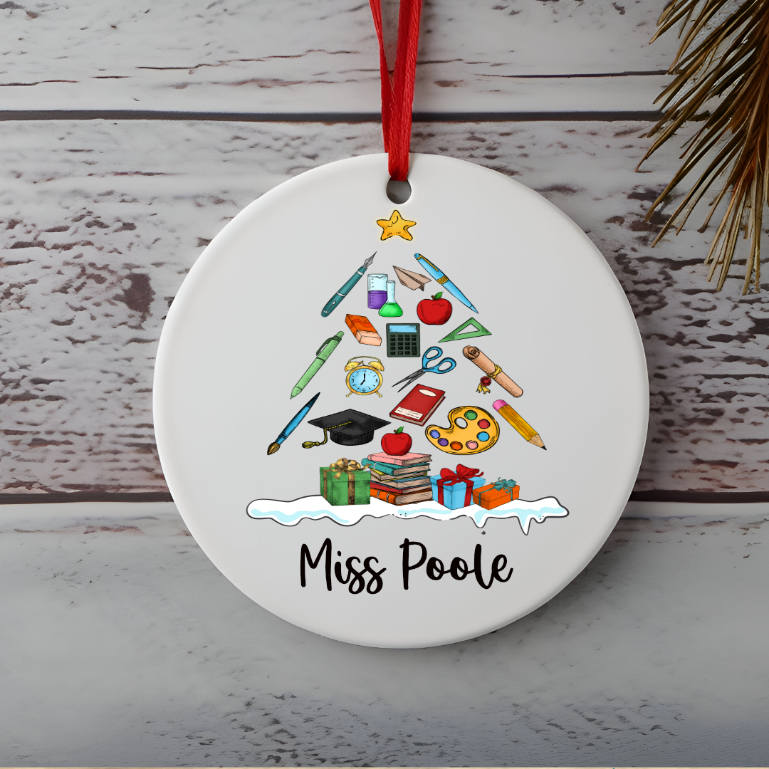 Personalised Teacher Ornament Stationery Tree - Christmas Keepsake