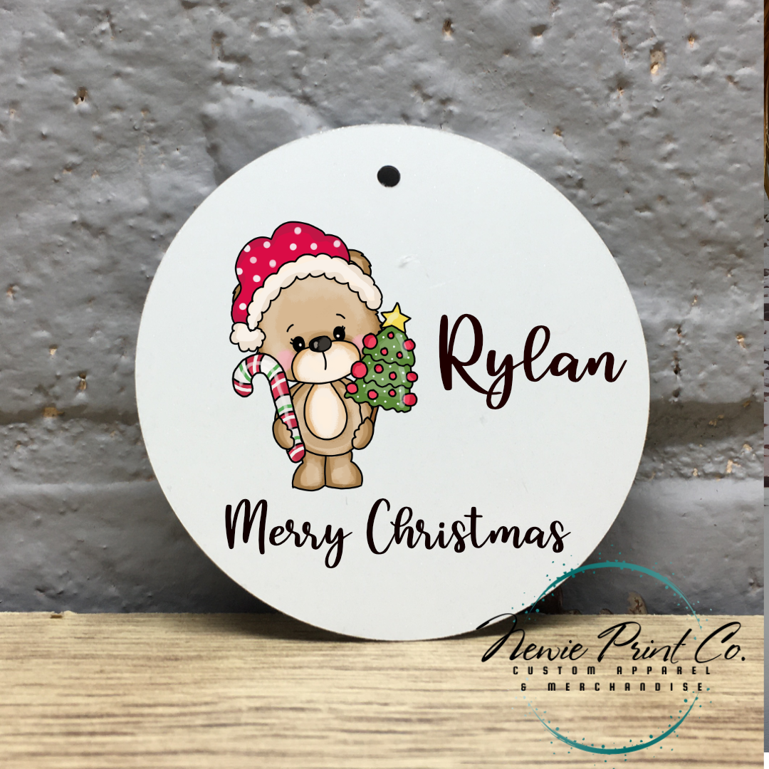 Personalised Ornament Christmas Bear with Cany Cane - Christmas Keepsake