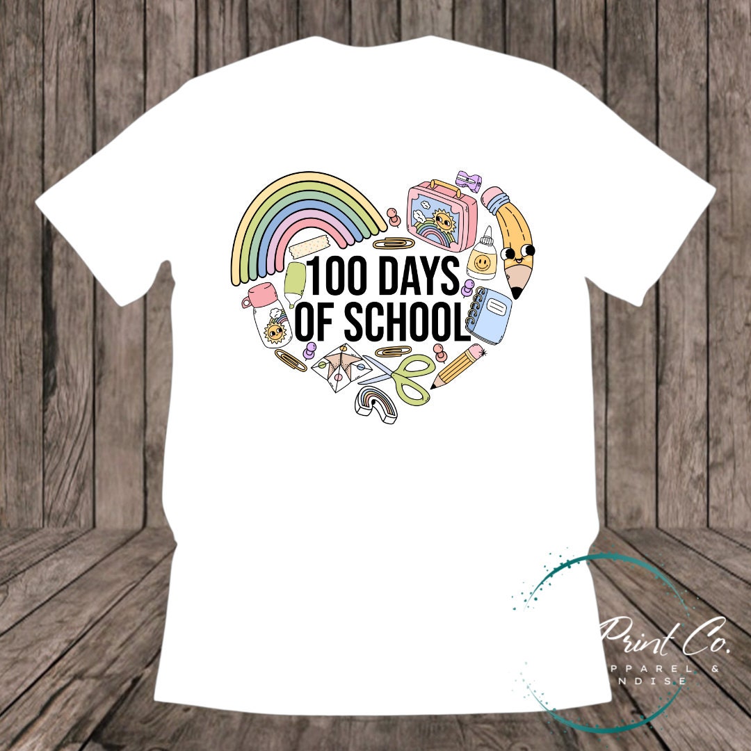 100 Days of School Day T-shirt - 100 Days Heart Shape Tee