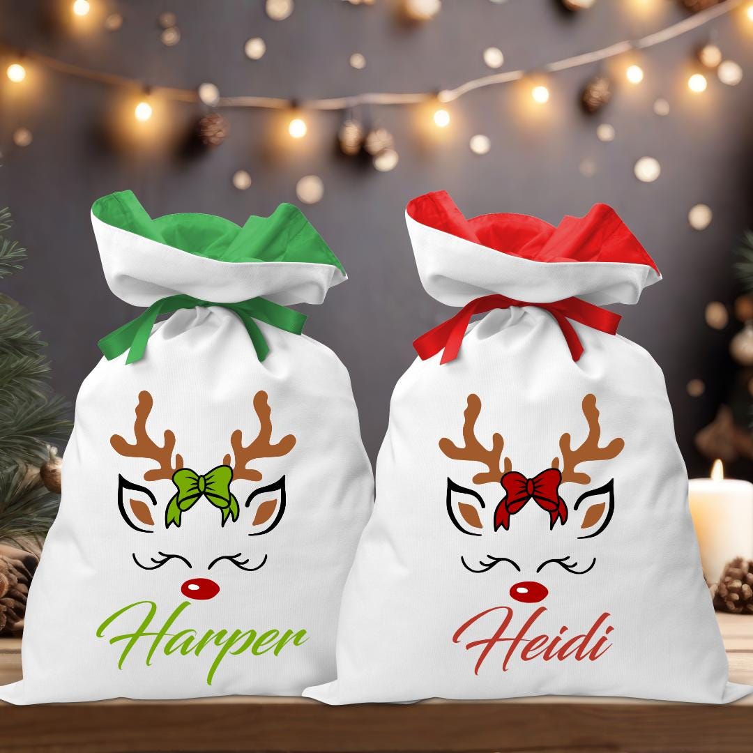 Reindeer with Bow Santa Sack - Personalised