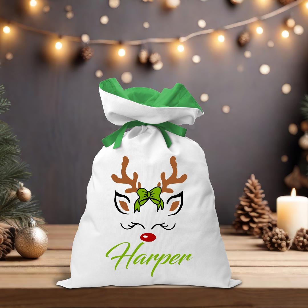 Reindeer with Bow Santa Sack - Personalised