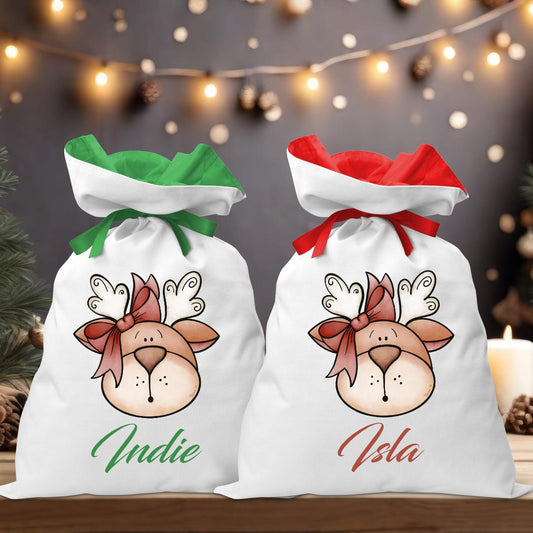 Reindeer Face Santa Sack - Personalised